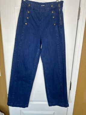 Old Navy Women's Dark Blue Sailor-Button Wide Leg Jeans